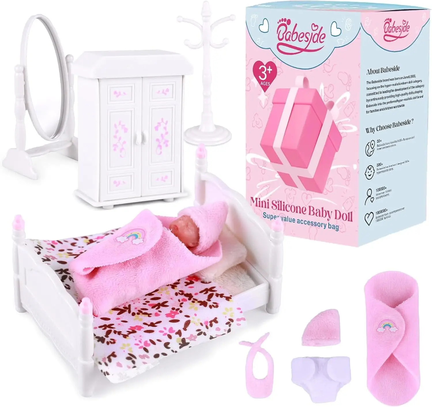 #Summervibes#DealsForYouDays BABESIDE Mini Silicone Baby Dolls, 3 Inch Realistic Newborn Baby Dolls Full Silicone Sleeping Little Baby Dolls Mini Real Life Baby Girl Miniature Baby with Playset Accessories for kids age 3+