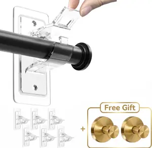 6-Pack No Drill Needed Curtain Rod Holders Brackets, Self Adhesive Rod Holder Hooks, Multipurpose Nail Free Stick on Curtain Rod Hooks Decor Bathroom hanger