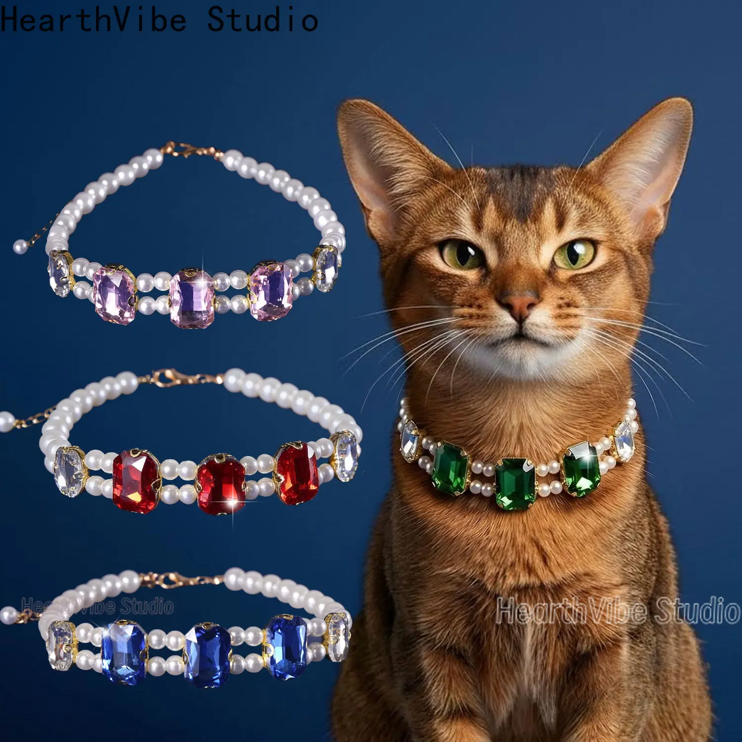Luxury Pearl Rhinestone Pet Collar - Elegant Fashion Jewelry for Small Dogs/Cats, Unisex Necklace-Style Glam, All-Season Accessory, XS (21-29cm), Elegant Look