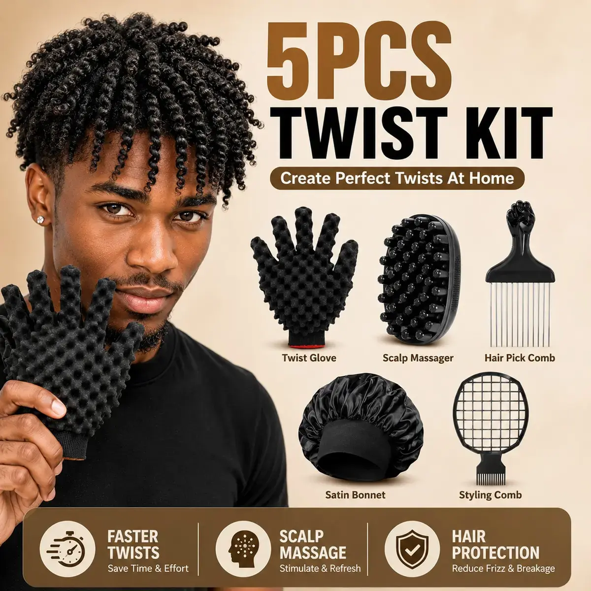 5PCS Afro Twist Hair Styling Tool Kit - Heatless Haircare Accessories for Defining Curls, Detangling & Creating Perfect Twists at Home easy metal pick