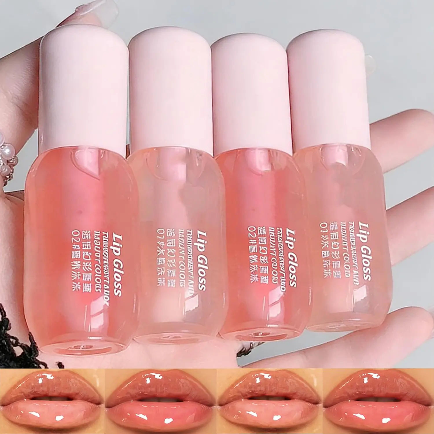 Baorder 4-piece transparent lip gloss oil set, fruity moisturizing lip balm pack, cute lip fruit moisturizing lip oil, lightweight glossy lip gloss primer, girl's lip care makeup, party gift