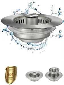 3-in-1 Stainless Steel Kitchen Sink Drain Strainer, Deodorizing Anti-Clog Sink Plug Basket for US Standard 3-1/2 Inch Drains