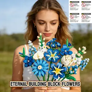 Spring Creative Building Block Flower Toy Set, Romantic Blue Bouquet, 766pcs, Indoor Decoration, Valentine's Day Gift, Unisex