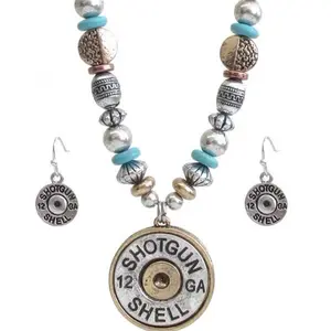 Bullet pendant and multi bead mix chain necklace set. Handmade