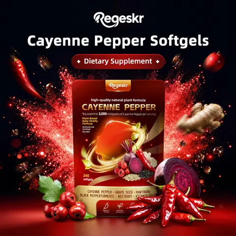 Regeskr Natural Absorbable Cayenne Pepper Dietary Supplement Softgel Capsules - 240 Count, 3000mg 12-in-1 Plant-Based Mix with Dandelion, Grape Seed, Turmeric, Beetroot, Vitamins for Metabolism, Blood Flow Support
