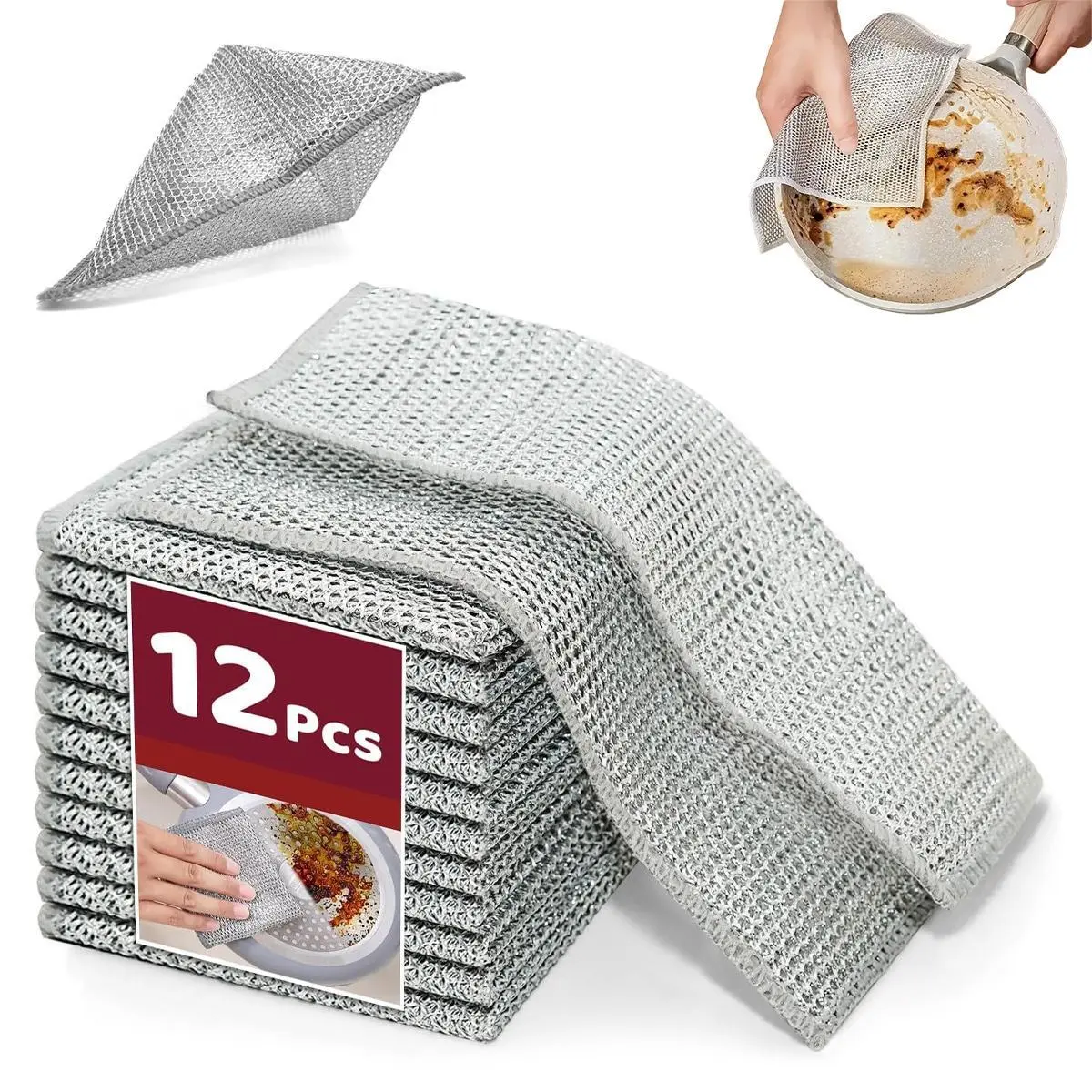 12 Pack Non-Scratch Steel Wool Wire Cloth Scrubbers - 7.87x7.87 Inches Charcoal Bamboo Daily Dish Washing Gunk Removal Cloths, Durable Kitchen/Bathroom Home Essentials #MothersDayGift