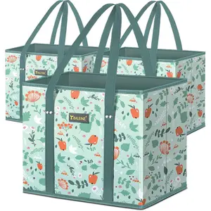 PLL 3-Pack Reusable Grocery Bags – Heavy-Duty Foldable Shopping Totes with Reinforced Bottom, Extra-Long Handles & Water-Resistant Fabric – Compact Bags for Groceries, Travel, or Market Trips