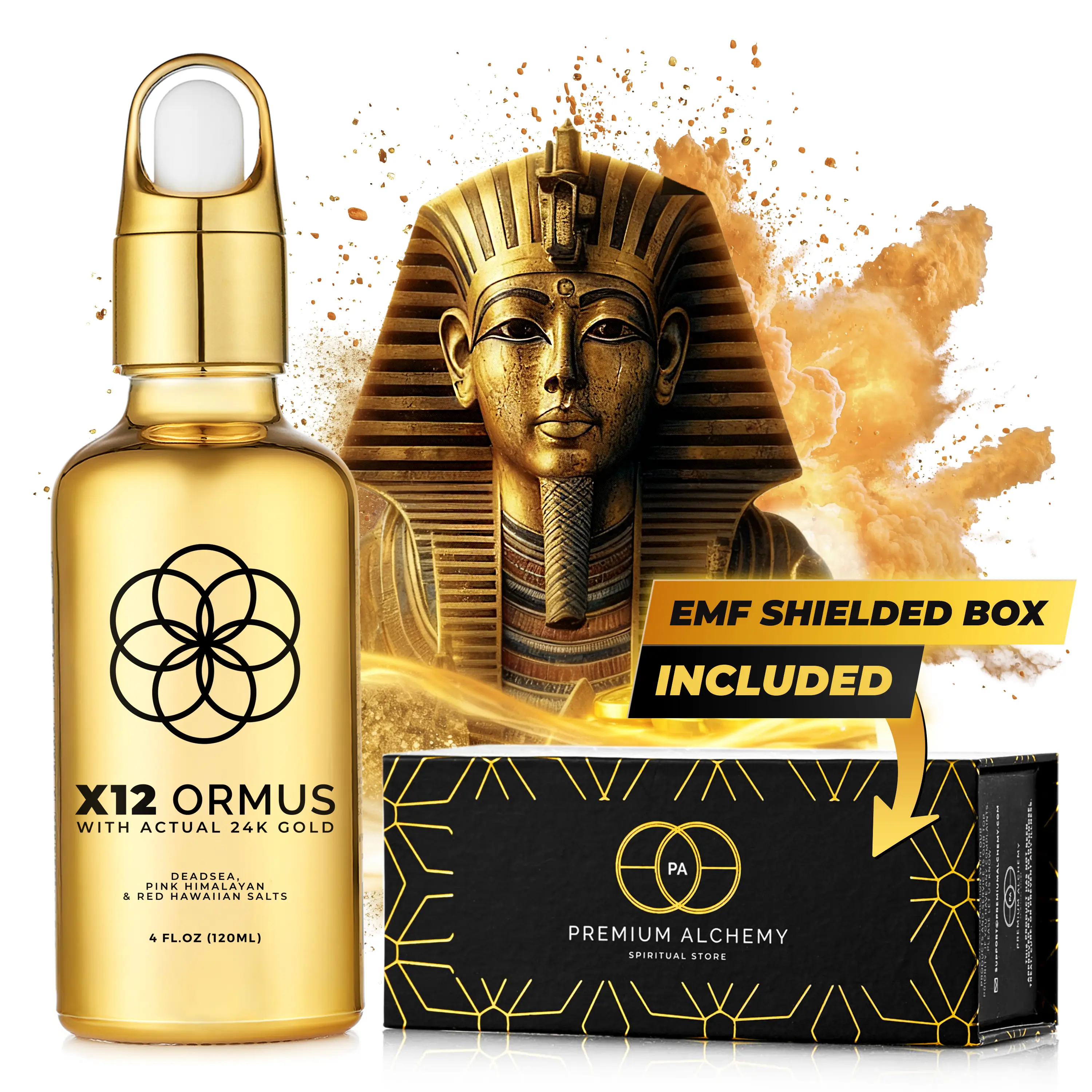 x12 Ormus Monoatomic Gold (High Potency) 4oz - Energize Your Body and Mind - Made by Real Alchemists - 24k Food Grade Liquid Gold, Dead Sea Salt & Pink Himalayan Salt Balancing Oil Body Care