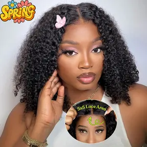 Wear and Go Glueless Bob Wigs for Black Women Short Kinky Curly Glueless Bob Wig Human Hair Invisible SKINLIKE Real HD Transparent Lace  Pre Plucked Pre Cut  200% Density