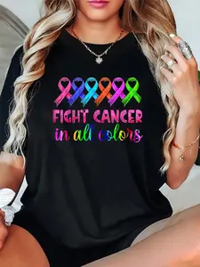 100% Cotton Unisex Fight Cancer In All Color Breast Cancer Awareness T-Shirt -Short Sleeve T-Shirt Women's Men's Graphic Tee Causal Tops
