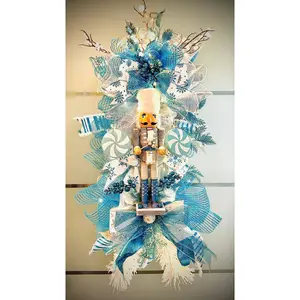 Ice blue and silver Christmas Nutcracker front door wreath.