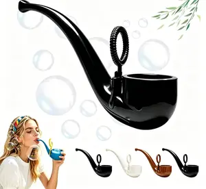 Bubble Pipe Toy, Retro Bubble Blower Wand with Built-in Solution Bowl, Durable Plastic Bubble Maker for Kids & Adults, Fun Summer Outdoor Party Toy, with 2 Free Bubble Liquid Packs whimsical home decor