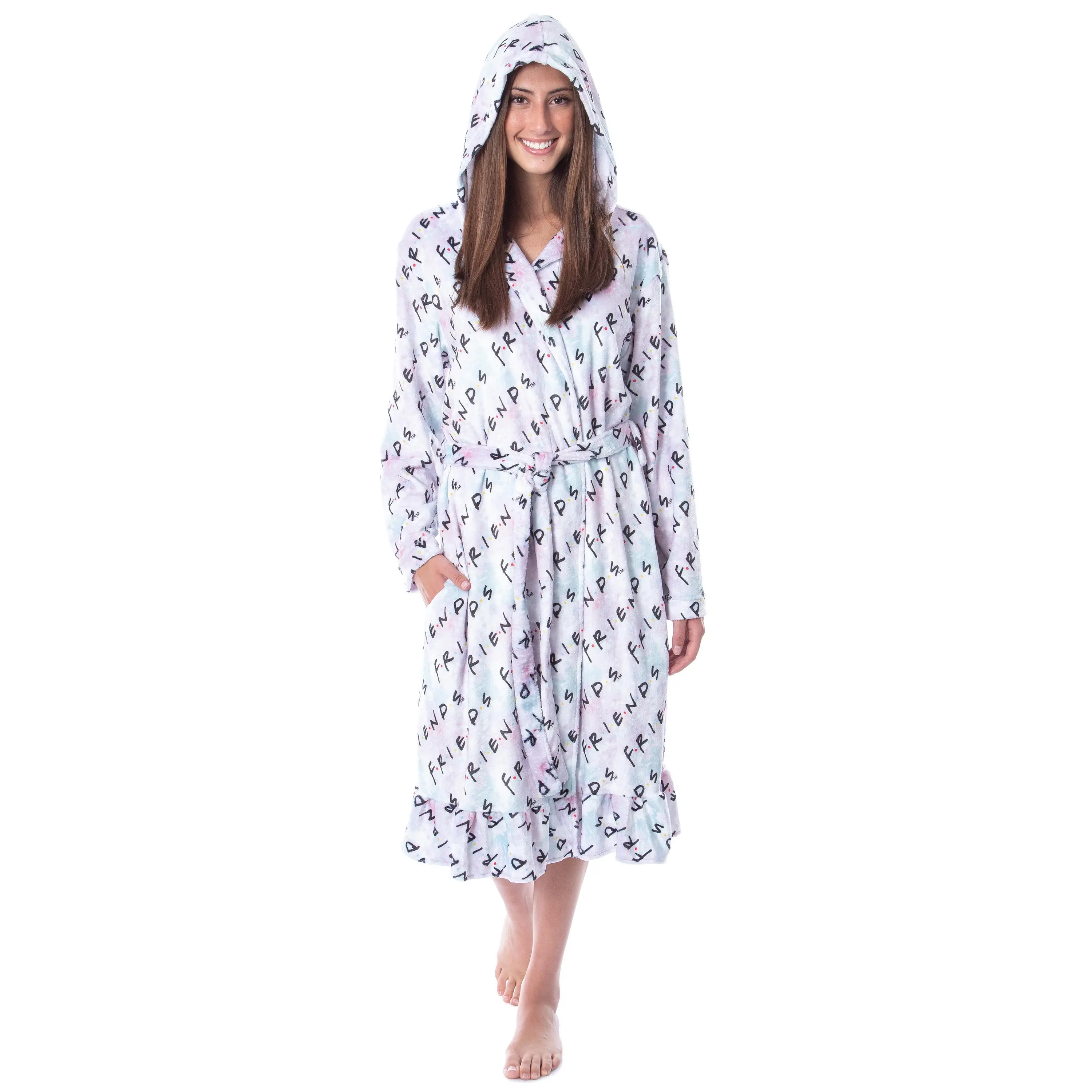 Friends TV Show Logo Womens' Luxury Fleece Plush Robe Hooded Bathrobe