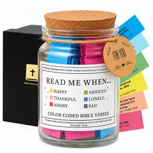 bible verse jar, color coded scripture cards, christian gifts for women, glass prayer jar, emotional support desk decor, read me when jar, walk with the bible jar, religious holiday gifts, mindfulness gift, baptism present, scripture in a jar