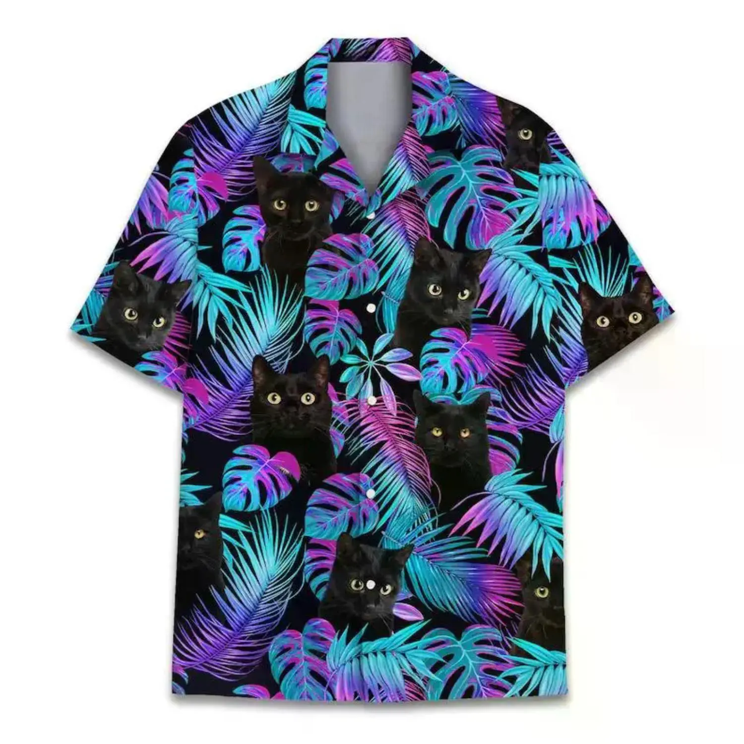 Men's Full-Print Cat Hawaiian Button-Down Shirt, Unique Casual Design #TikTokMadeMeBuyIt #AmericanStyle #Beachwear #VacationReady #TrendyCasual