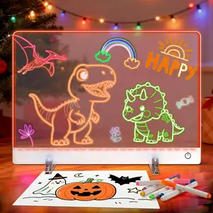 1 piece LED Light-Up Drawing Board [Artistic LED Whiteboard], Dry-Erase Acrylic Message Panelwith 7-Color Pens and Night Light, Professional Art Use for Creative Activities, Suitable for Home,Office, Birthday and Holiday Gifts.