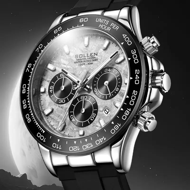 Avatime SOLLEN Mens Multifunctional Quartz Watch 713 – Day/Date Display, 24-Hour Chronograph, Silicone Strap, Modern Design — Perfect Gift for Birthdays, Valentines Day, Fathers Day, Weddings, and Anniversaries – 713