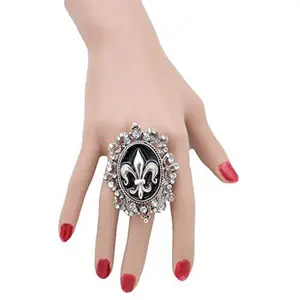Women Silver Metal Fashion Jewelry Fleur De Lis French Lily Ring Filigree Flower