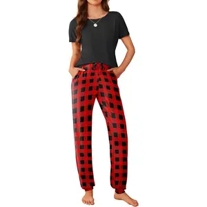 Womens Pajama Sets Short Sleeve Lounge Sets for Women Printed Jogger Pajama Set 2 Piece Pj Sets With Pockets S-XXLGift