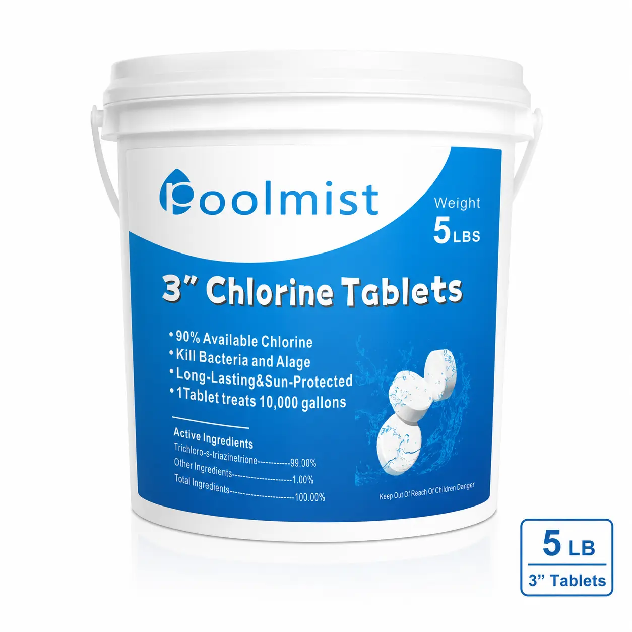 3-Inch Concentrated Pool Chlorinating Tablets, 5 lbs Extended Release Chlorine Tabs for All-Purpose Water Quality Maintenance, Heavy-Duty Long-Lasting Water Clarifier Treatment Bucket, Pool Cleaning Tablets, Swimming Pool Cleaner