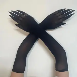 A Pair of Ultra-Thin Breathable Five Finger Seamless Elastic Restraint Zentai Male to Female Cosplay 30D Black Kigurumi Stockings Gloves with Nail Service