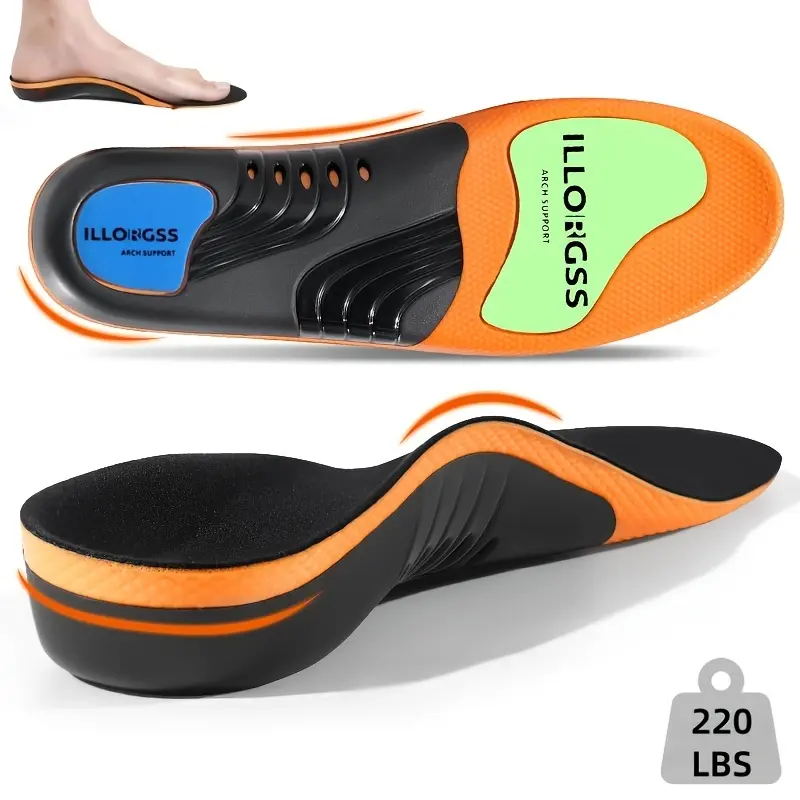 Men's & Women's Arch Support Insoles, Shock Absorbing Cushioned Insoles, Cushioning Gel Pads, Ergonomic Footbed for Running, Fitness, Daily Wear, Durable PU Material, Fits Sneakers and Casual Footwear
