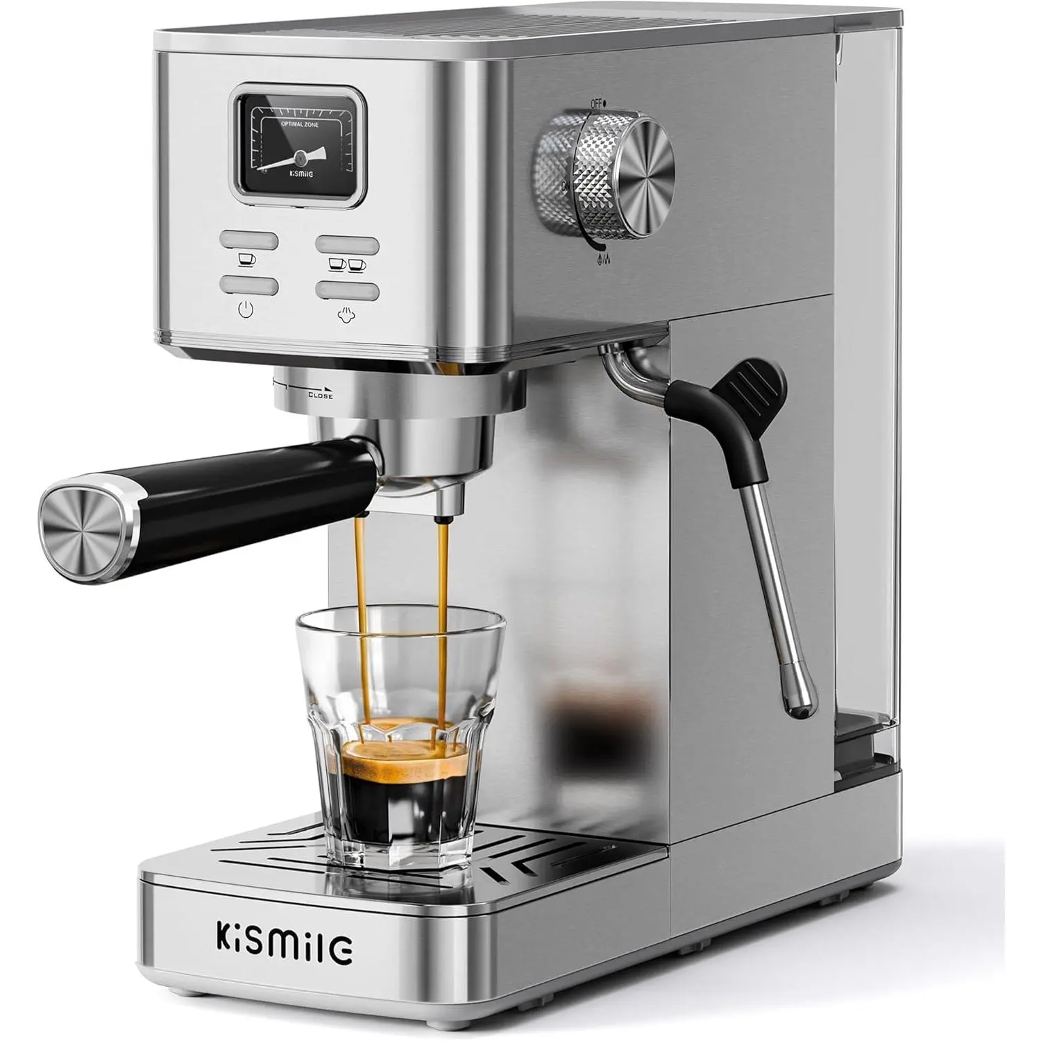 Kismile Espresso Machines with Milk Frother, Professional Espresso Coffee Machines with Removable Water Tank, Cappuccino & Latte Machine with Steam Frother for Home(Stainless Steel)