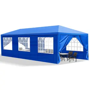 10'x30' Outdoor Party Tent with 8 Removable Sidewalls, Waterproof Canopy Gazebo for Outdoor Patio, Wedding Use, Blue, Gazebo Outdoor Patio