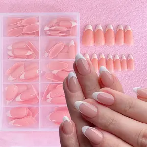 120Pcs Short Almond French Tip Nail Tips in Nude Pink And White, Fit Perfectly Suitable for Professional Nail Salons And DIY Home Use|Bride Nails |Wedding Nails
