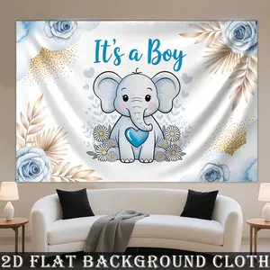 2D Flat, 1pc Blue Baby Party Banner - Horizontal 2D Flat Polyester Backdrop Suitable for Decorations, Baby Shower Invitations, Birthdays & Gender Reveal Parties, 2D Flat