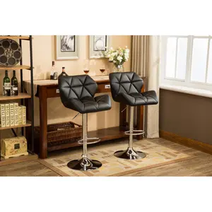 [Bellemave]Glasgow Contemporary Tufted Adjustable Height Hidraulic Bar Stools, Set of 2, Black