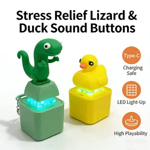 Lizard & Duck Light-Up Sound Button Keychain USB Rechargeable LED Fidget Toy Portable Stress Relief for All Ages Giftable Fun Type-C Charging Safe ASMR Approved Satisfying Press & Squeak