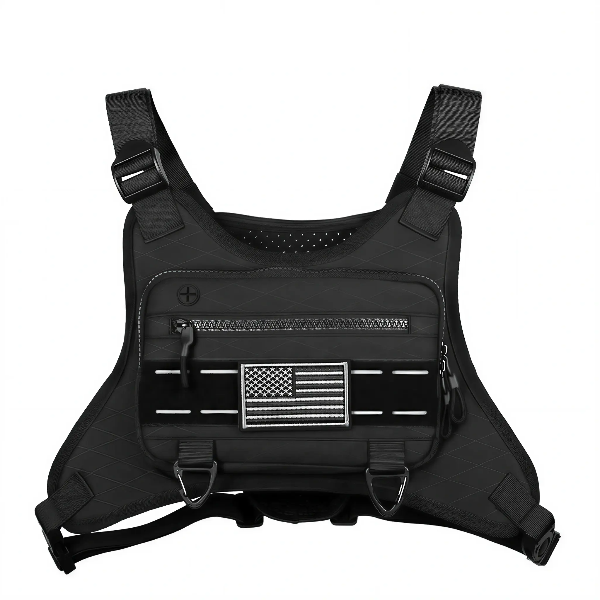 Unisex Tactical Nylon Chest Bag - Lightweight, Water-Resistant Compact Crossbody Vest Backpack with Multiple Pockets, 10.24x6.3x1.2 Inches for Hiking/Running, Cell Phone Storage, Everyday Use