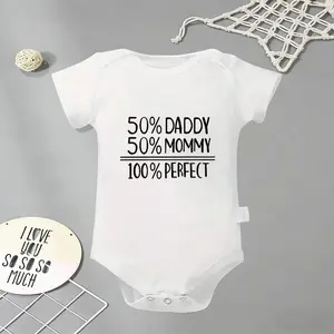 50 Daddy 50 Mommy 100 Perfect3 Baby Bodysuit, Funny Infant Newborn Clothes 100% Cotton Jumpsuits Baby Boys Girls Casual Rompers Baby Gift Baby Short Sleeves Onesie Clothes Letter Pattern Baby Outfit for Outdoor Indoor