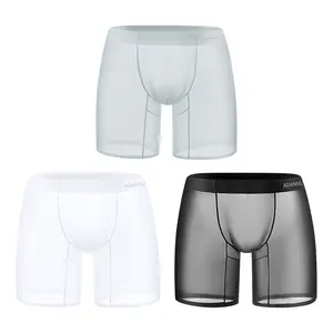 Men's Sheer Breathable Ice Silk Boxer Briefs Sexy Super Thin Seamless Trunk Underwear Bulge Pouch Sweat Absorbing Fitness Sport Boxer Briefs Fast Drying