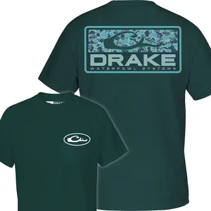 Drake Waterfowl Systems Camo Logo T-Shirt - Outdoor Hunting Style , Cool Blue Camo Graphic , Perfect For Duck Hunters And Nature Lovers , Casual Daily Wear , Durable Cotton Tee , Unisex Fit Classic Crewneck