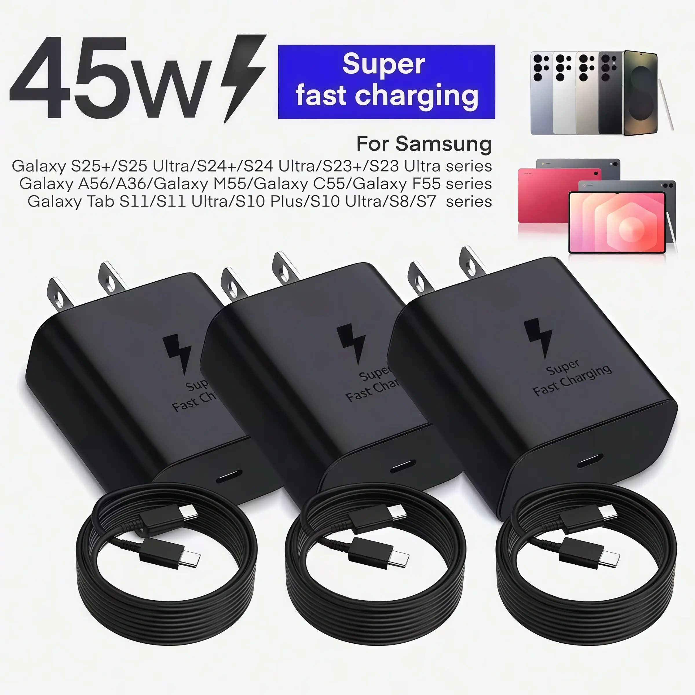 45W Fast Charging Type-C Charger, Cell Phone Charger, Supports C-C Data Cables, Available In Multiple Specifications, Compatible With Samsung S26/S25/S24/S23/S22 And IPhone 17/16/15 Series, Ideal For Home, Office, And Travel Use US Plug Wall Charger