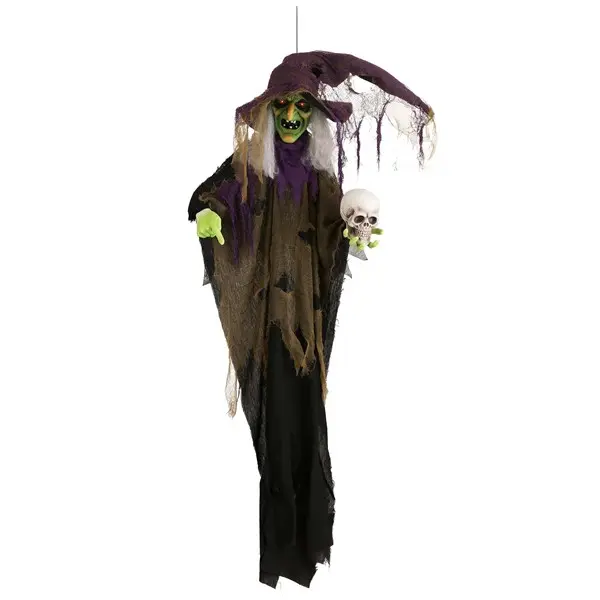 6FT Hanging Green Witch Animatronic Halloween Prop