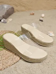 Summer New Fashion Transparent High Heel Waterproof Platform Open Toe Thick Sole Slip-On Sandals, Elegant Minimalist Sandals for Women, Medium Width, PU Material
