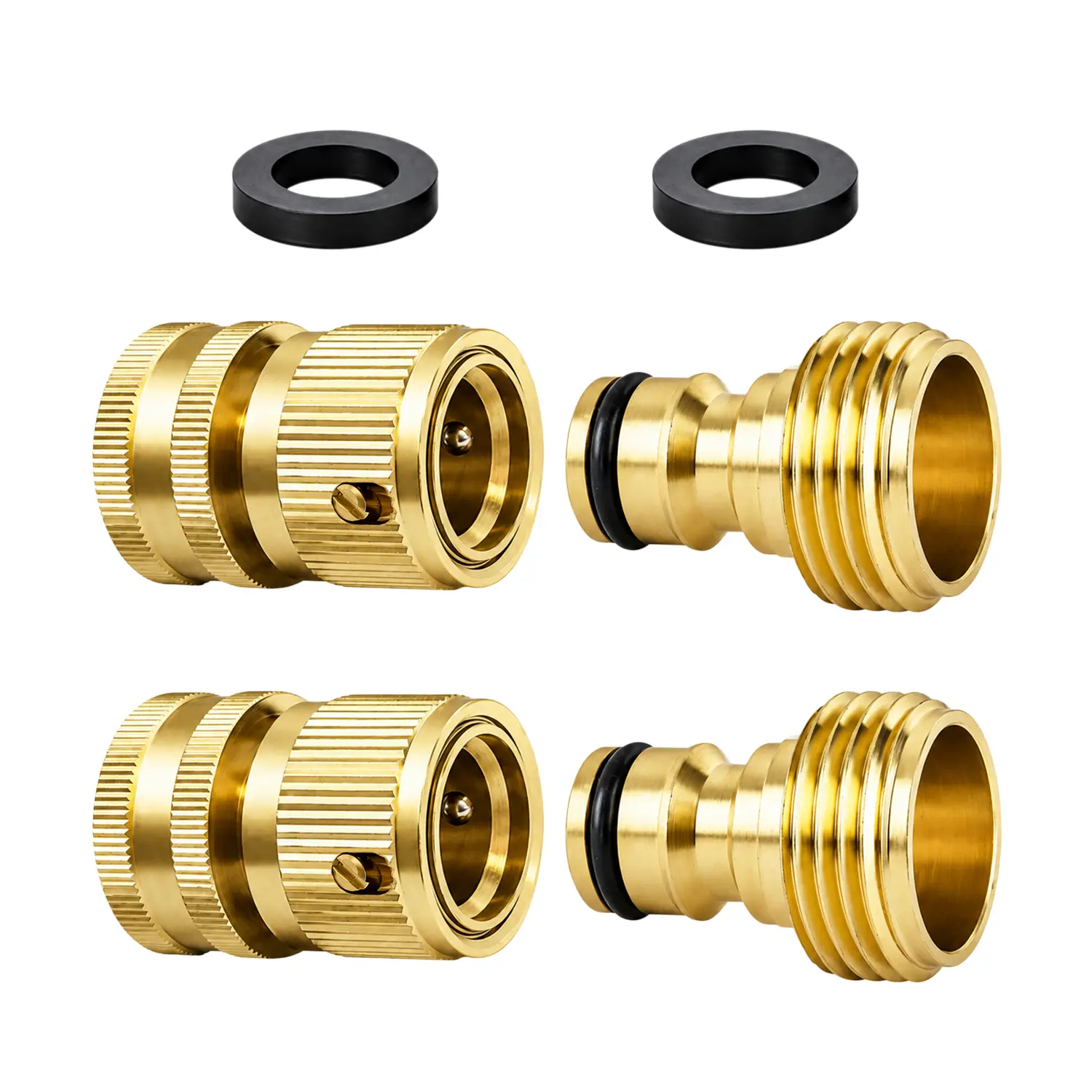 Garden Hose Quick Connector,2Set Solid Brass 3/4 Inch GHT Thread Fitting(NO Sprayer), No-Leak Water Hose Female & Male Adapter, Garden Hose Connectors, Summer Gardening Tool Accessories#SummerWins
