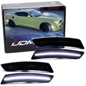 iJDMTOY Smoked Lens White Full LED Side Marker Light Kit For 2016-2023 Chevy Camaro, Powered by Total 180-SMD LED, Replace OEM Sidemarker Lamps
