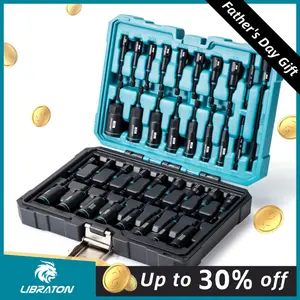 【Fathersdaygift】LIBRATON Magnetic Nut Driver Set,fathersdaygift,  35Counts Impact Driver Bit Set, Deep Nut Driver Set, Metric & SAE Nut Driver for Impact Drill, Wing Nut Driver, Quick-release Bit Holder, Drill Bit PH1 PH2, with Toolbox