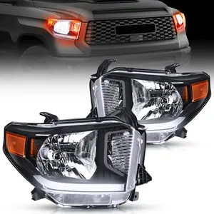 Nilight Headlight Assembly Compatible with 2014 2015 2016 2017 2018 2019 2020 2021 Toyota Tundra Black Housing Amber Reflector Clear Lens Headlamps Replacement