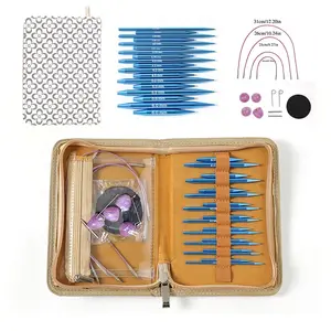 Set of 32 Knitting Tools, Detachable Circular Needles, Sweater Pins, Sleeves Pins 5cm + 8cm, Sizes 3.0mm-6.0mm, 9 Models