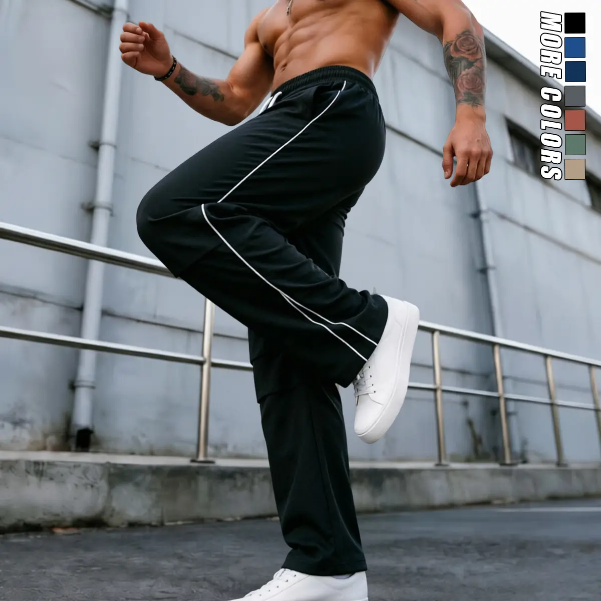 Men's Minimalist Wide-Leg Track Pants in Breathable Polyester with a Retro Double Side Stripe and Adjustable Drawstring for Casual Streetwear