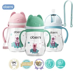 Oberni Sippy Cup for Toddlers 1-3 Years, 9oz/270ml Leakproof Straw Cup with Weighted Base, Non-Slip Handle Baby Water Bottle, BPA-Free Tritan Training Cup for Boys Girls