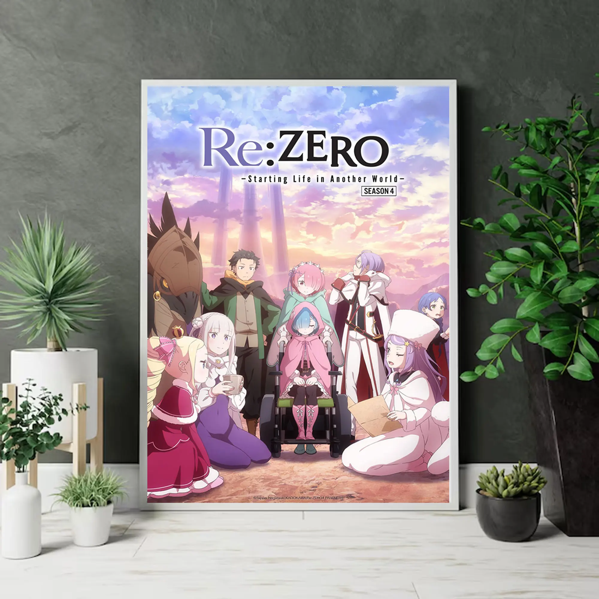 NO FRAME - Re:ZERO Season 4 Key Visual Anime Poster, Emilia Subaru Rem Fantasy Print, Japanese Room Decoration, Gift for Fans