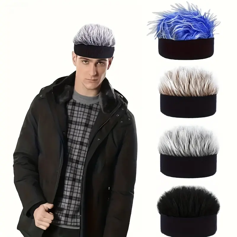 Buy 1 Get 1 FREE! Male Polyester Headband Wigs - Comfy Adjustable Beanie Wigs with Sun Visor, UV Protection Sports Cap (Perfect for Parties, Campus) | Specify Custom Color in Order Notes, Uv Protection Hat, Outdoor Activities, Lightweight Wear, Adjustable