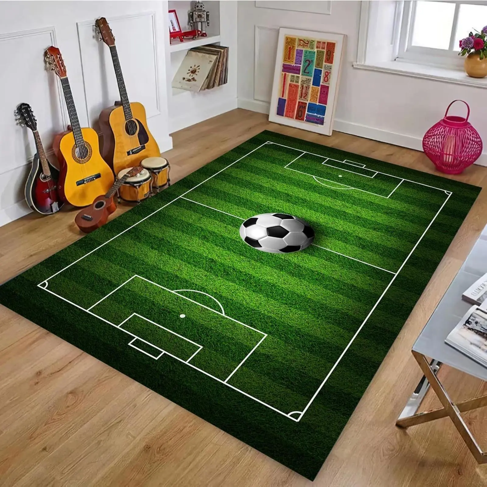 【Summer Wins】Soccer Rug for Bedroom Home Field Design Large Non Slip Sports Carpet,Soccer Field Rugs for Living Room and Game Room Decor