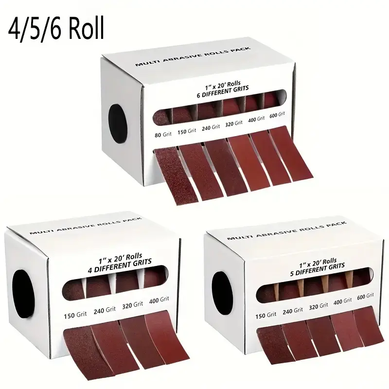 Emery Cloth Roll 80/150/240/320/400/600 Grit Abrasive Sandpaper Roll 4 Rolls 6 Meter Aluminum Oxide Sandpaper with Dispenser for Metal Projects